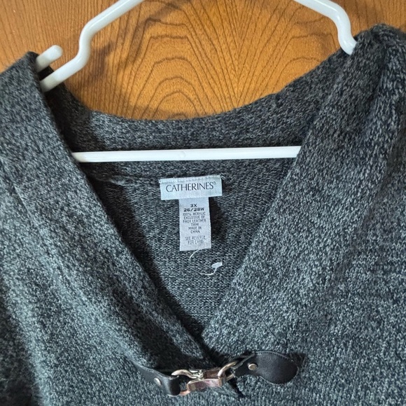 Catherines Charcoal Knit Poncho with Buckle Accent - Picture 2 of 3